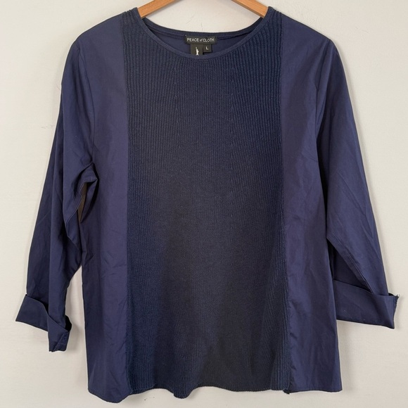 Peace of Cloth Tops - Peace of Cloth Cotton/Cashmere Navy Top, Size L